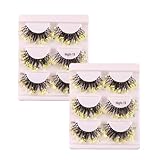 6 Paare Wimpern Bunte Künstliche Wimpern mit Fluoreszierenden Pailletten für Dramatischer Glitzer-Look, Nachleuchtende False Eyelash Strips für Party, Karneval, Halloween, Cosplay & Bühnen