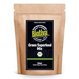 Green Superfood Mix Pulver Bio 400g - Gerstengras Weizengras Spirulina Chlorella Moringa Löwenzahnwurzel Brennnessel Kelp & Matcha - Mix aus 9 Superfoods - Biotiva