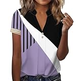 LSAltd Bluse Damen Sommer Bluse Blusen Damen Sommer Damen Oberteile Sommer Blusen Leinenbluse Damen Sommer Crop Top Italienische Mode Damen Poloshirt Damen Overall Damen Elegant（5-Purple,XL）