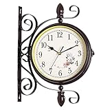 Tuzsocr Bahnhofsuhr doppelseitig Vintage Retro Style Uhr für Bahnhof Korridoren Gärten Wohnzimmer Grau Farbe 30cm