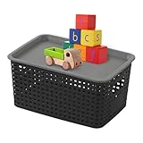 Besreey Aufbewahrungskorb für Snacks, gewebter Korb mit Deckel | Tragbare Stapelbox mit Deckel – gewebte Körbe mit hohlem Design, Küchenorganisation und Aufbewahrung für