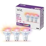 WiZ GU10 smarte LED Lampe, Glas, 3er-Pack - 50W, mit 16 Mio. Farben + Weißschattierungen, WLAN/Bluetooth, Sprach- / App-Steuerung, funktioniert mit Google Home, Alexa und HomeKit