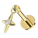 AZARIO LONDON G23 Titan Wink Star mit Zirkonia-Stein, baumelndes Design, Push-Fit-Top, 18G, 16G, 6 mm, 7 mm, 8 mm, 9 mm, 10 mm, Lippenpiercing – Tragus-Piercing – Labret-Piercing – Helix