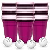 RedCupShop® Bierpong Becher Set | 50 Cups & 4 Bälle | Spülmaschinenfest & Wiederverwendbar | 473ml/16oz Partybecher (50x Pink)