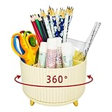 CCR 360°Drehbarer Make Up Organizer,Kreativer Schreibtisch Organizer Mit 5 FäChern,Organizer Stiftehalter Für Schule Schreibtisch Bleistift und Andere Schreibwaren Lagerung (Beige)
