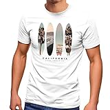 Neverless® Herren T-Shirt California Surf Paradise Surfboards Grafik Foto Print Kalifornien USA Amerika Sommer Fashion Streetstyle weiß L