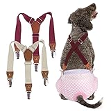 Pet Soft Hundewindel-Hosenträger, 2 Stück Hunde-Hosenträger, Hunde-Windelgeschirr, Hosenträger für Windeln, Damen, Welpen-Hosenträger, Bauchbänder, Haustier-Kleidung (Beige-Wine, M)