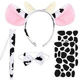 LXWINNER 5 Stück Kuh Kostüm Set,Tiere Kuhohren Ohren Stirnband Fliege Schwanz Selbstklebendee Aufkleber,Kuh Kostüm Kinder,Halloween Kostüm Faschingskostüme Zubehör für Fasching Cosplay Party