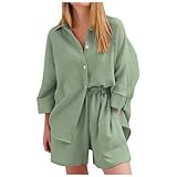 Summer Muslin Blouse Two-Piece Women's Shirt and Shorts Women's Outfit Sommer Outfits Damen Curvy Zweiteiler Damen elegant Hochzeit Pyjama Damen Blouse Festival outfi