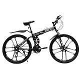 CLEADONG 26 Zoll Mountainbike E Bike Zusammenklappbar, Mountainbike Höhenverstellbar, Unisex Bike Für Herren Damen, Fahrrad Mit 21gang Und Scheibenbremse (Schwarz + Weiß, Federgabel)