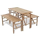 Qnhdfrt Bambus Biertischgarnitur mit 2 Bänken 100 cm Klappbarer Picknicktisch für Garten Terrasse Balkon Outdoor Möbel Set