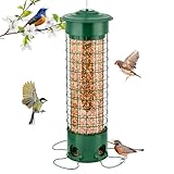 Diealles Shine Vogelfutterspender, 42 cm Futtersäule Vögel mit 4 Anflugplätzen, Eichhörnchensicher, 2,2 L Metall Transparent Vogelfuttersäule, Ganzjährige Futtersilo für Vögel Zum Aufhängen