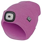 Mütze-Beanie Farbe Berry, 2. Generation mit besserem Halt des LED Licht, USB-Rechargeable, OneSize, 3 Helligkeitsstufen, 1 Blinkmodus, waschbar, Lampe entnehmbar | Marken Qualität von Gorilla