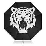 EtherSpher Angry Tigers Schwarz-Weißer faltbarer Reise-Regenschirm für Sonne oder Regen, große 8 Rippen, umgekehrter UV-Regenschirm, Automatik