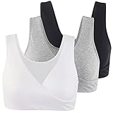 COLOMI Mutterschaft Still-BHS Nahtloser Still-BH zum Schlafen ohne Bügel für Damen (Black+Grey+White/3Pack, M)