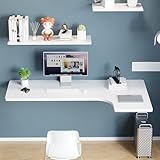 Xiongting Wall-Mounted Desk, Wall Mounted Floating Folding Laptop Desk, Wall Mounted Table with Storage Shelves, Space Saving for Home Office Workbench(White,80 * 60 * 40 * 30cm)