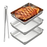Tianher Panierschalen Set 3-Teilig, Panierstrasse Grillschale Edelstahl Gastro Behälter Rechteckig Panierschalen Panierset Ideal Für Salat Fleisch Marinieren Zutatenaufbewahrung(25x20x5.5cm)