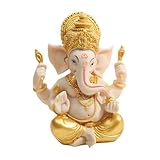 Elefantengott Ganesha, indischer Lord Ganesha-Statue, Elefanten-Got-Figur, Glück und Reichtum, hinduistische Buddha-Skulptur, Ornament, Geschenke für Heimdekoration, Gold + Beige, groß
