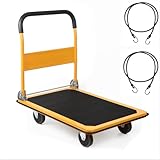 LEADALLWAY Plattformwagen, groß, 400 kg, faltbarer Schubwagen, 90,9 x 61 x 87,1 cm, Gelb mit 2 Seilen