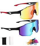 FAOKZE 2 Stück Polarisiert Fahrradbrille,Fahrradbrille Winddicht,Radfahrer Brille für Herren Damen,UV400 Schutz,für Radfahren,Motorradfahren,Laufen,Skifahren,Baseball,Bergsteigen,Angeln etc.