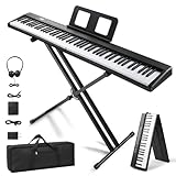LEADZM 88 Tasten Faltbar Digital Piano, Halbgewichteten Klavier Piano mit Doppelrohr-X-Förmigem Ständer, Keyboard mit Dual-Bluetooth-Modus, 1000 Rhythmen, 1000 Tönen und 50 Demos (Schwarz)