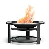 blumfeldt Outdoor-Feuerstelle für den Garten - 3-in-1 Multifunktions-Feuerschale (Feuerstelle, Tisch, Grill), mit Hitzeschutz, Grillrost, Schürhaken, Funkenschutz, Regenschutz - ideal als Feuertonne