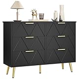 YITAHOME Komodenschrank mit 6 Schubladen, Kommode mit Schubladen, Kommode Schlafzimmer, Kommoden, Kommode Flur, Schubladenkommode, Kommode Hoch, Schubladenschrank Holz, 104 * 34 * 75cm (Schwarz)