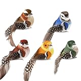 ChAusa 5 Pcs Vögel Deko mit Clip, Vogel Deko Figuren Künstliche, Künstliche Federvögel, Feder Vogel Modell, Bunt Vogelfigur mit Halterungsklammer, Vogel Dekofigur für Garten Party Dekoration