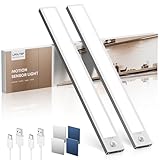 Schrankbeleuchtung Led Lampe mit Bewegungsmelder - 30cm 2200mAh Unterbauleuchte Küche Licht Aufladbar mit USB & Sensor - Treppenlicht Schranklicht Vitrinenbeleuchtung Magnetische Dimmbar | 2 Stück