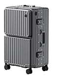 LEOVEN Koffer Handgepäck Frontöffnung, LS-2518 Reisekoffer mit Getränkehalter, USB, PC-Hartschale Aluminiumrahmen Hartschalenkoffer, 360° Silent Rollen mit Bremse und Stoßdämpfer, TSA-Zollschloss