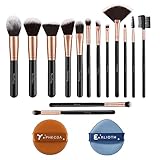 Nestling Make-up-Pinsel-Set mit 2 Puderquasten, hochwertige synthetische Kabuki-Pinsel für Foundation, Gesicht, Puder, Rouge, Lidschatten, tierversuchsfrei, 14-teilig