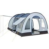 CampFeuer Zelt TunnelX für 4 Personen | Grau/Blau | Tunnelzelt mit 3 Eingängen, 5000 mm Wassersäule | Vernähte Bodenplane, Moskitonetz, Sichtschutz | Gruppenzelt, Campingzelt, Familienzelt