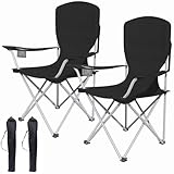 AMHANCIBLE Campingstuhl Faltbar 2er Set, Angelstuhl Klappbar mit Getränkehalter, Gartenstuhl mit Hohe Rückenlehne, Klappstuhl Camping mit Armlehnen, Campingstühle Leicht, Tragbar, bis 150Kg EOCC02BK