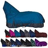 RL24 - Weidedecke Full Neck Basicline 600D Nylonfutter m. Füllung – Pferde Winterdecke – wasserdichte Outdoordecke m. Kreuzbegurtung – Pferdedecke in Petrol/Graphit – Größe 135cm (200g/m²)