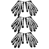 Ipetboom 6 Stück Schwarze Skelett Handschuhe Vollfinger Kostüm Accessoires für Halloween Party Cosplay Unisex Grusel Outfit Fingerschutz für Damen Herren