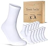 Damen Tennissocken (6 Paar) Sportsocken mit verstärkter Ferse & Fußspitze, gepolsterte Sohle Baumwolle Atmungsaktive Retro Crew Socken 70107T (Weiß 39-42)