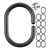 Duschvorhang Ringe, 12 Stück, in Schwarz, Ø 4,6 x 2,9 cm innen, für Duschvorhangstangen, Schwarze Duschringe, aus stabilem Kunststoff, Ring Dusche Duschvorhang, Duschvorhangringe, Duschhaken C-Ring
