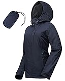 33,000ft Regenjacke Damen Wasserdicht Outdoorjacke Atmungsaktiv Herbst Übergangsjacke Leichte Jacke mit Kapuze Windbreaker zum Wandern Reisen Treking Fahrrad (Navy blau 38)