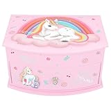 Depesche 13203 Ylvi - Kleines Schmuckkästchen in Pink, mit Einhorn Motiv und Muster, Schmuckbox mit Klappdeckel und Spiegel