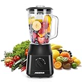 Aigostar Standmixer und Smoothie Maker, 1.5 Liter Glasbehälter, Titanbeschichteten Klingen,Ice Crush Funktion, 2 Geschwindigkeiten + Pulse, Spülmaschinenfeste Teile,600W, Schwarz. Swift.