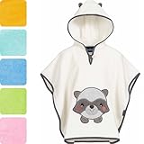 Morgenstern Badeponcho Kinder Baby Mädchen Jungen 100% Baumwolle Oeko-TEX Babybadetuch Kapuzenhandtuch Bademantel Frottee Waschbär