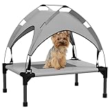 PawHut Erhöhtes Hundebett mit Baldachin, Haustierbett, Outdoor Hundeliege mit Dach, Atmungsaktiv, für Mini- und Kleinhunde Hellgrau Oxford 61 x 46 x 63 cm