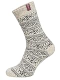 Norweger Socken Für Damen Und Herren - Skandinavische Kuschelsocken Aus Wolle - Dicke Hyggelig Warm 80% Wollanteil | Weiß Gr. 43-46