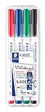 STAEDTLER Whiteboard pen Lumocolor, Rundspitze ca. 1 mm Linienbreite, trocken und rückstandsfrei abwischbar von Whiteboards, hohe Qualität Made in Germany, Set mit 4 brillanten Farben, 301 WP4