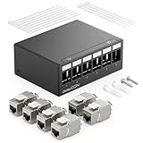 deleyCON 6 Port Patchpanel Set mit 6x CAT.7 RJ45 Keystone Jack Modul STP 10 Gbit/s - Verteilerfeld Kompatibel mit Verlegekabel CAT6 CAT6a CAT8 Ethernet LAN DSL Netzwerkkabel - Schwarz