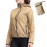 Wulibike Fahrradjacke Damen Faltbare Regenjacke Leicht und Atmungsaktiv Laufjacke Reflektierende Windbreaker für Radfahren,Trekking und Outdoor Khaki A3=M