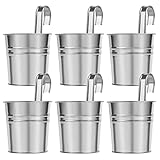 LIHAO 6 x Hängetöpfe Metall Set Pflanztopf Blumentöpfe zum Aufhängen Eisen Hängeblumentöpfe mit abnehmbarem Griff Haken für Blumen Kräuter Sukkulenten Pflanzen (Silber)