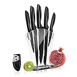 NutriChef 7 Piece Kitchen Knife Set - Edelstahl Küchen Präzisionsmesser Set mit 5 Messern & Bonus Schleifer, Acrylblock Ständer - Schneiden, Schneiden, Hacken, Würfeln - NCKNS7X
