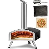 VEVOR Pizzaofen, tragbar, 305 mm, Holzofen, Holzkohle, Außenbereich, tragbar, aus Edelstahl und Stahl, mit Pizzastein, klappbare Füße, schnelles Kochen, 540 °C, zum Kochen von Brot, Camping, Grill,