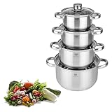 KARL HAUSMANN Topfset Induktion Edelstahl 4-Teilig - Kochtöpfe für Alle Herdarten - Kochtopf Set mit Glasdeckel - Töpfe mit Messskala - Topf Set - Kochtopfset - Topfsets - Pots - Induktionstöpfe